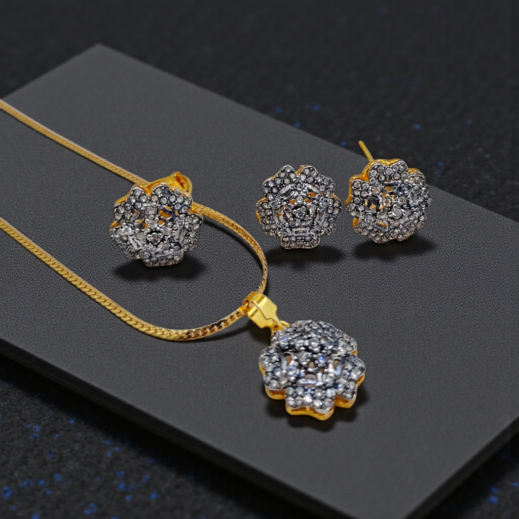 Vintage Snowflake Crystal Jewelry Set – Gold-Plated Necklace, Earrings & Ring