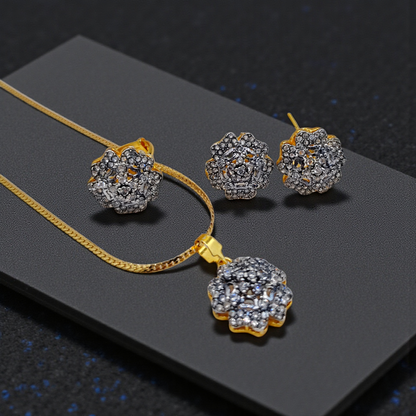 Vintage Snowflake Crystal Jewelry Set – Gold-Plated Necklace, Earrings & Ring