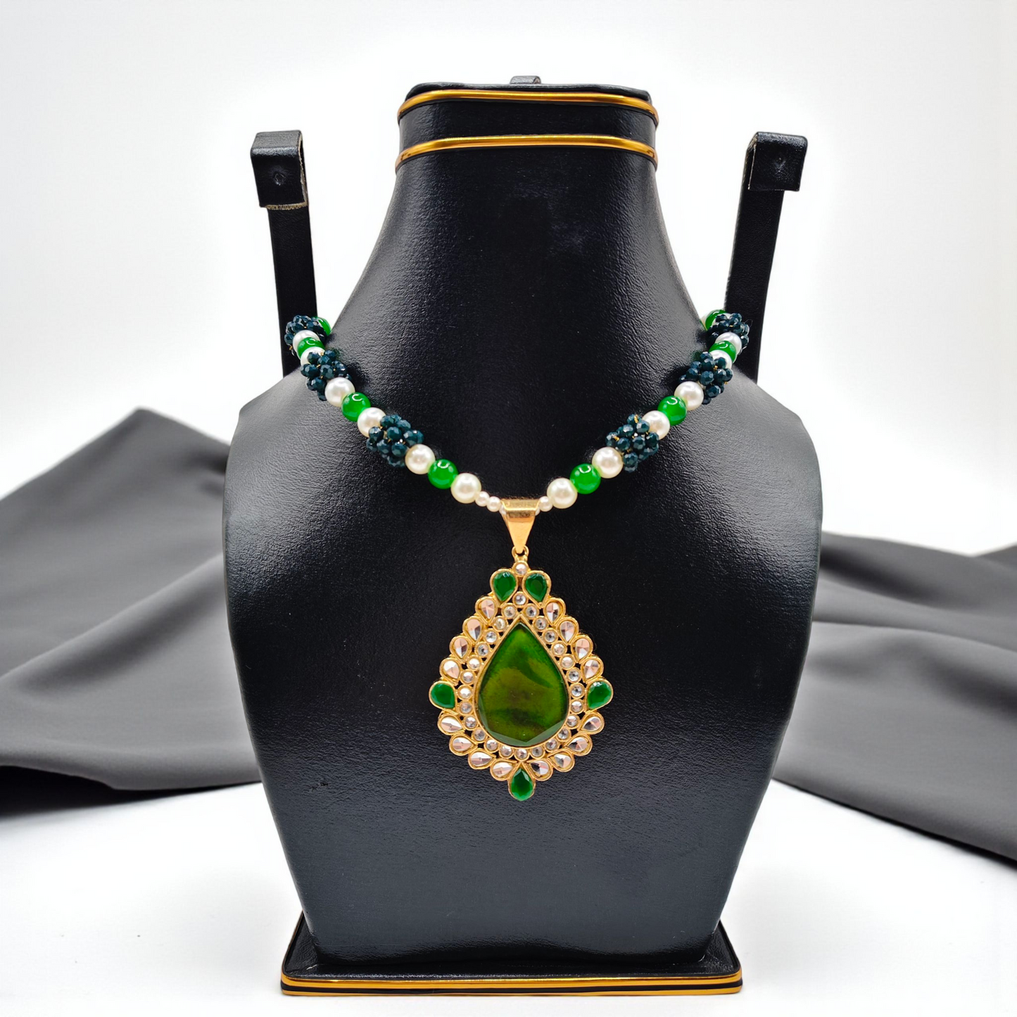 Beaded Kundan Statement Pendant Necklace