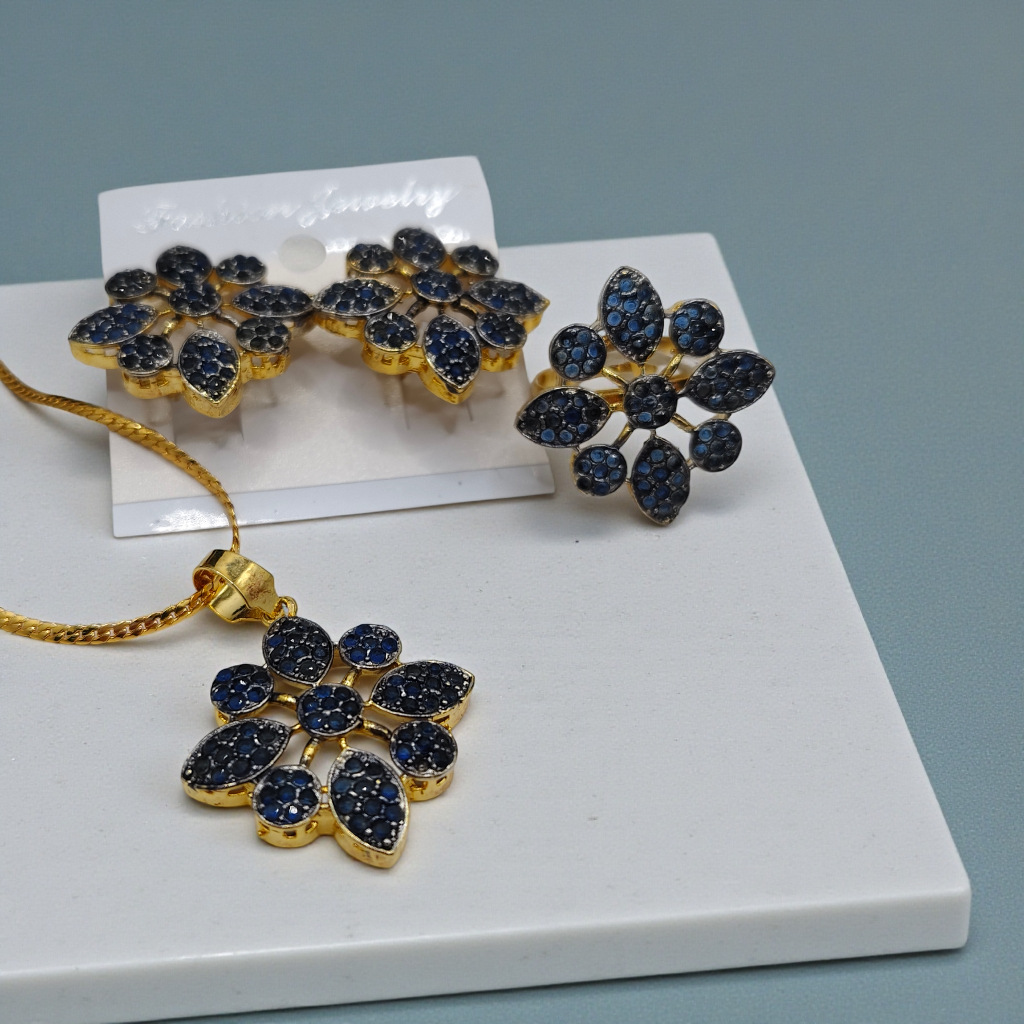 Floral Stone Pendant Set Gold Plated Statement Jewelry