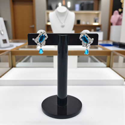 Sapphire Blue Drop Earrings with Diamond Accents