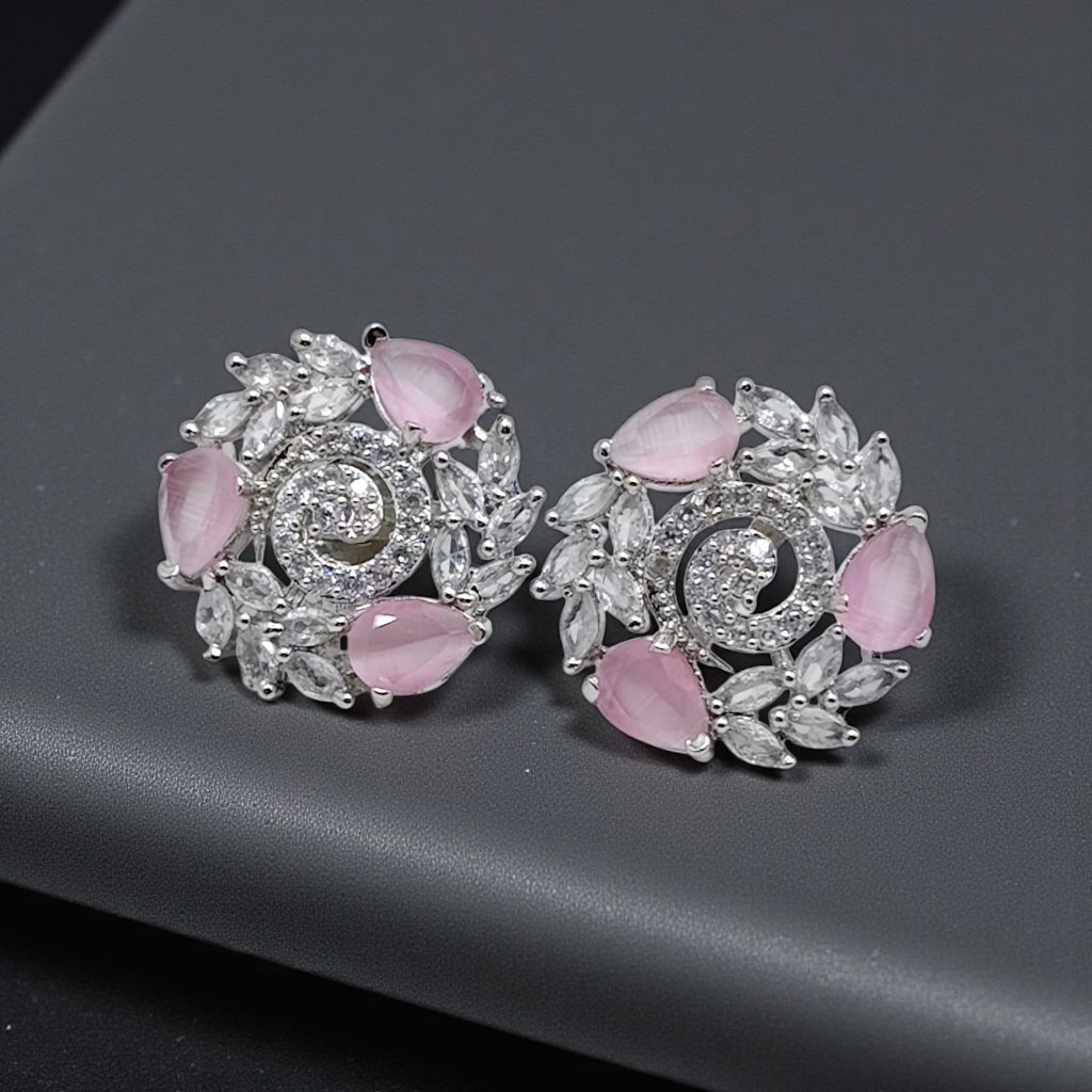 Emerald Green Crystal Floral Stud Earrings Silver Plated Statement Jewelry