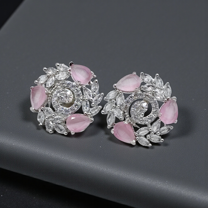 Emerald Green Crystal Floral Stud Earrings Silver Plated Statement Jewelry