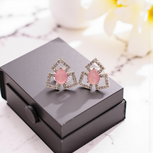 Geometric  Stone & Crystal Stud Earrings