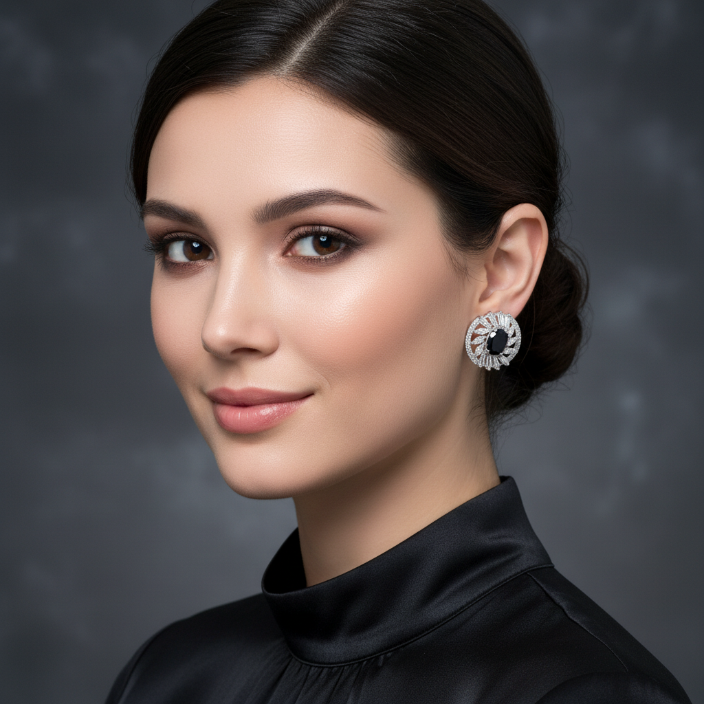 Sapphire Blue Crystal Halo Stud Earrings Silver Plated Statement Jewelry