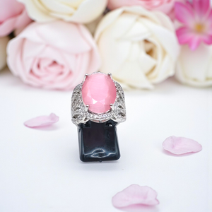 Emerald-Cut Pink Halo Statement Rings