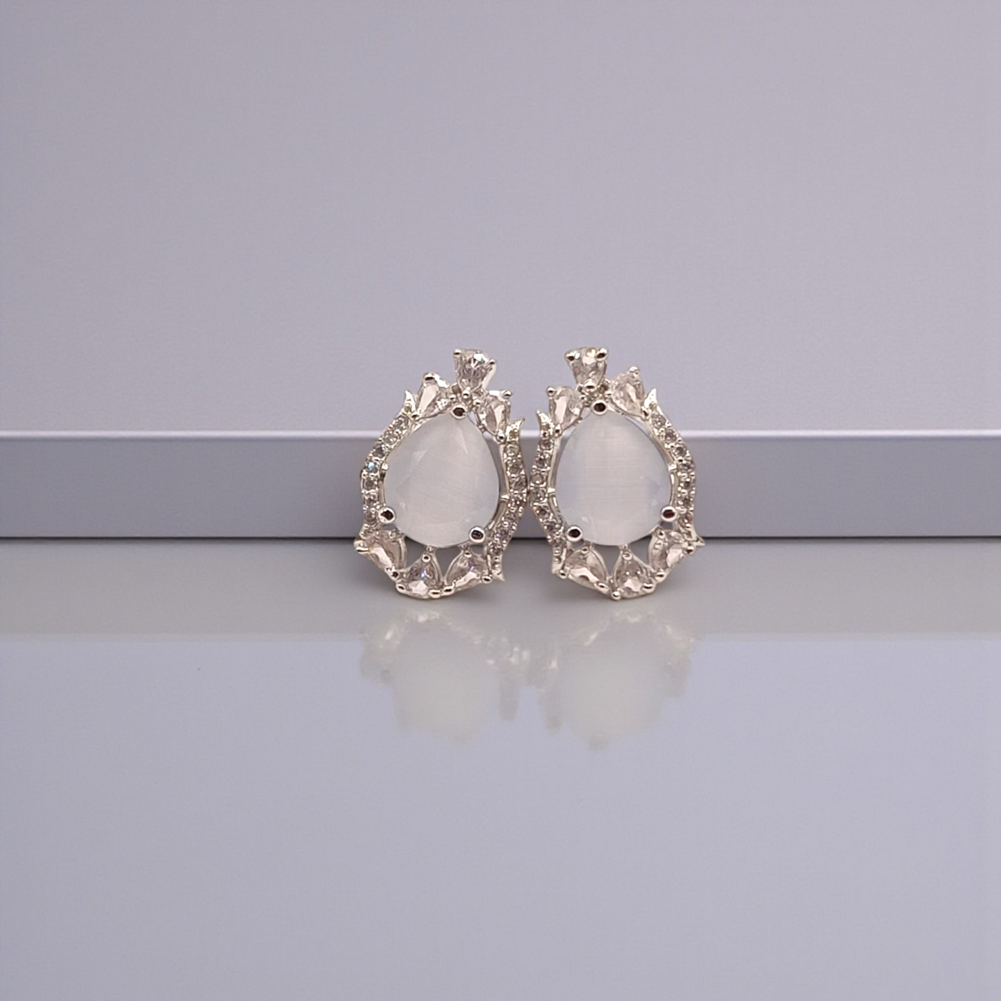 Moonlight Teardrop Zircon Halo Stud Earrings