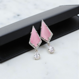 Geometric Stone Drop Studs with Crystal Accent