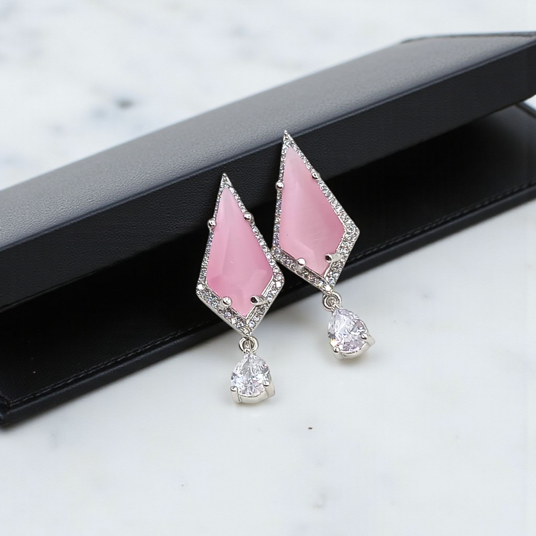 Geometric Stone Drop Studs with Crystal Accent