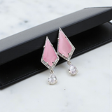 Geometric Stone Drop Studs with Crystal Accent