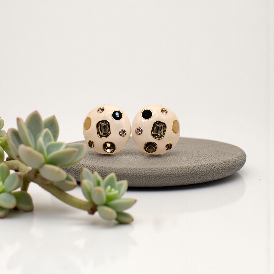 Polka Dot Dome Studs with Crystal Accents