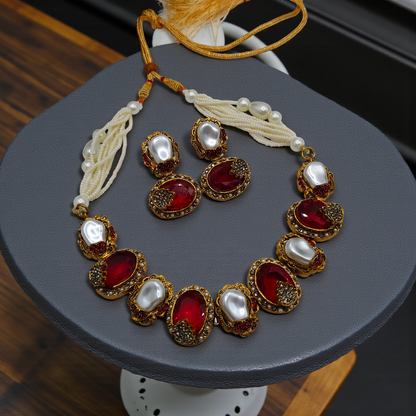 Regal Pearl Necklace Set Gold Plated