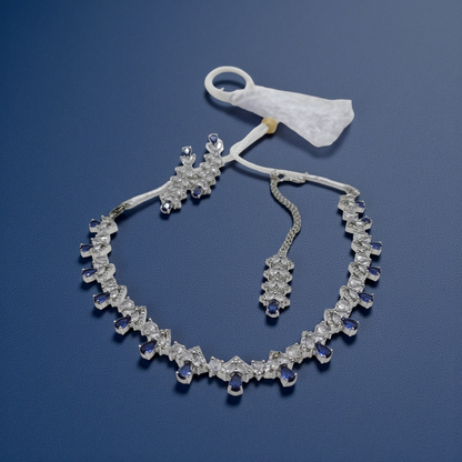 Royal Blue & Silver,Black & Silver Crystal Necklace Set