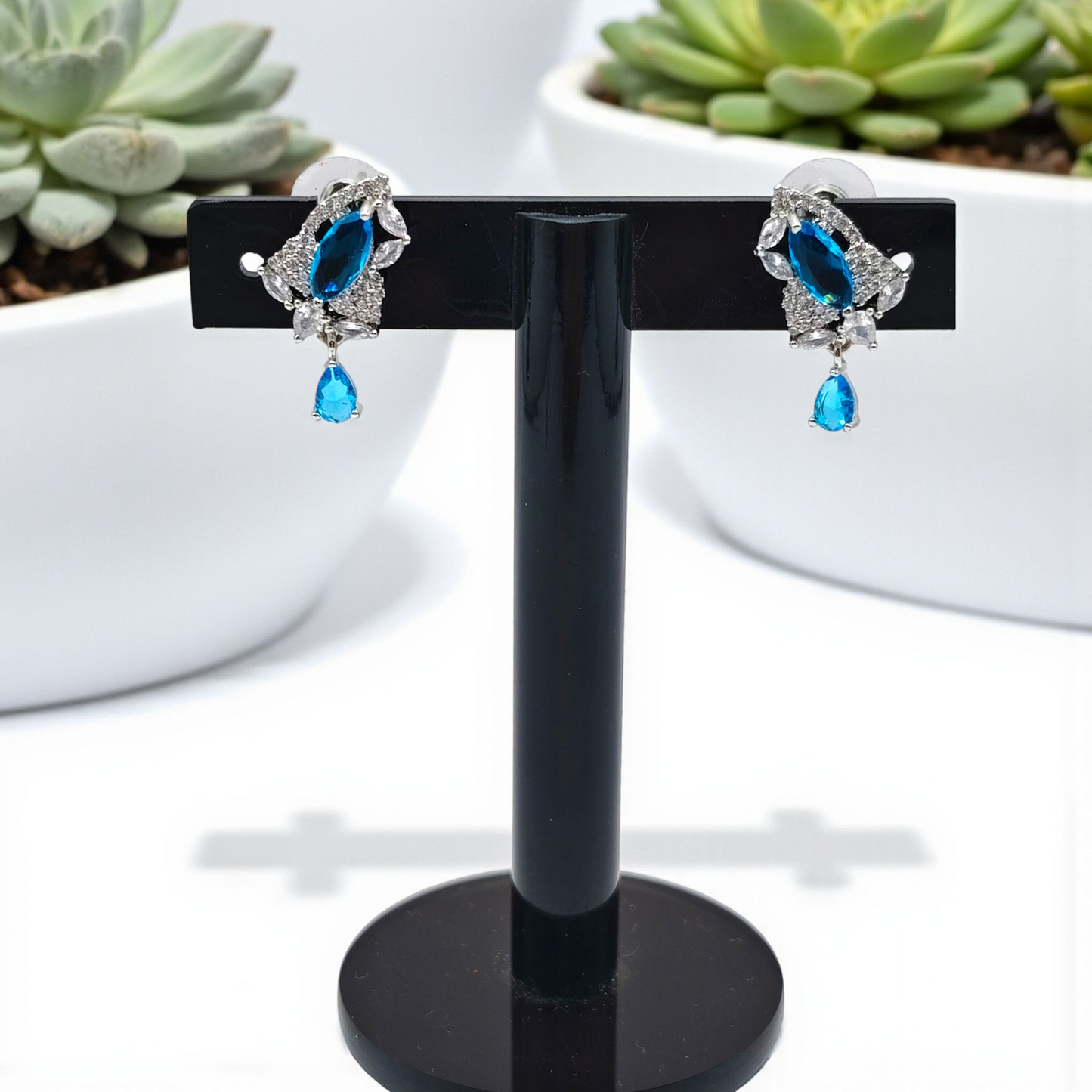 Sapphire Blue Drop Earrings with Diamond Accents