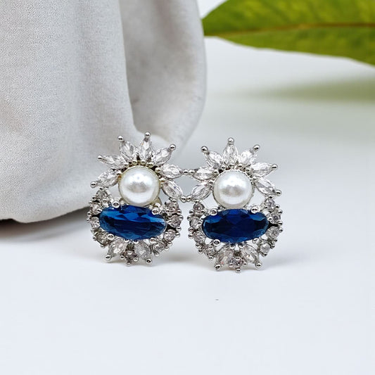 Elegant Sapphire & Pearl Bloom Studs