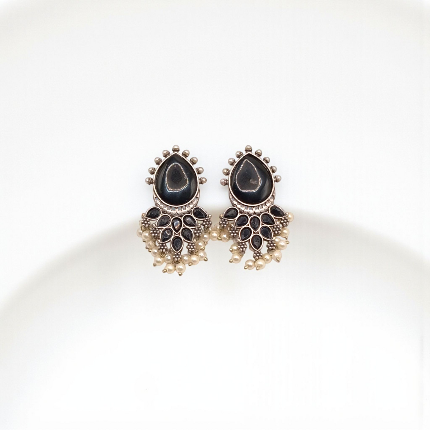 Mirror Drop Earrings with Pearl Clusters