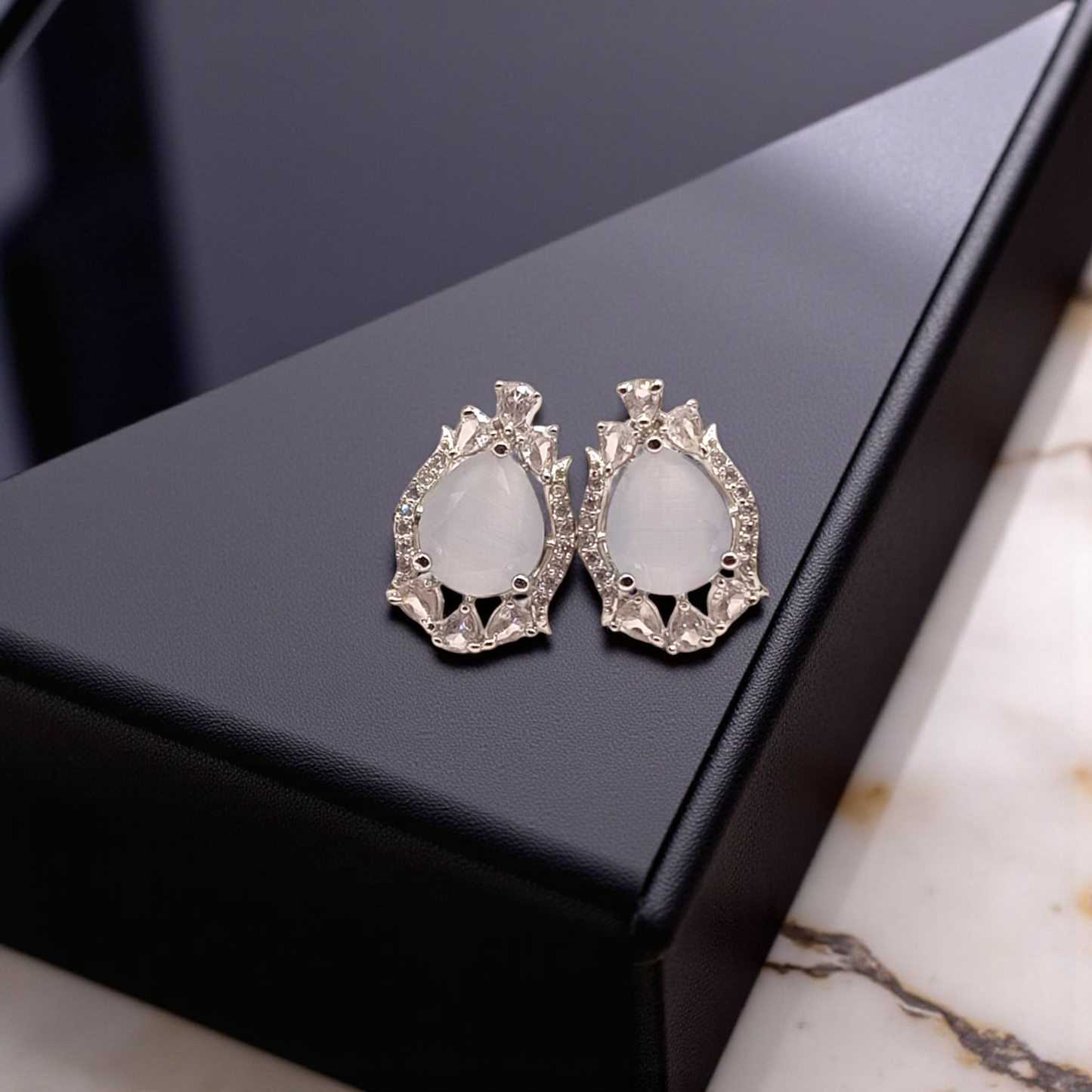 Moonlight Teardrop Zircon Halo Stud Earrings