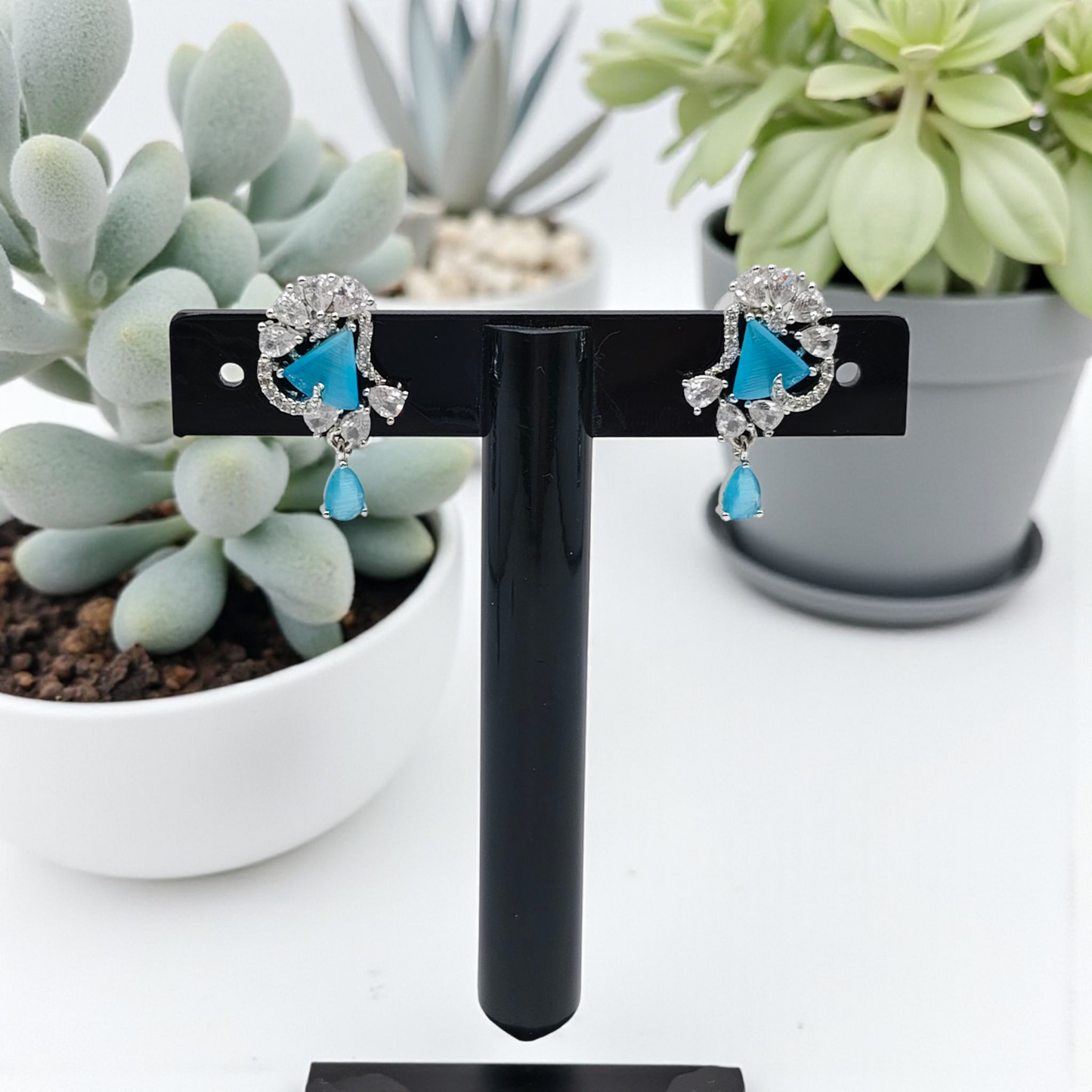 Sapphire Blue Drop Earrings with Diamond Accents