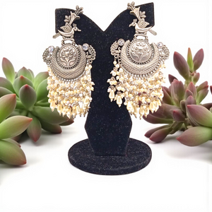 Oxidized Peacock Jhumka Pearl Tassels