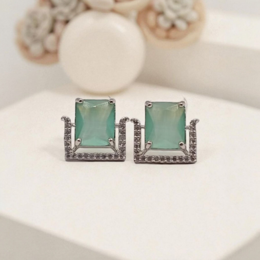 Emerald Glow Rectangular Stud Earrings