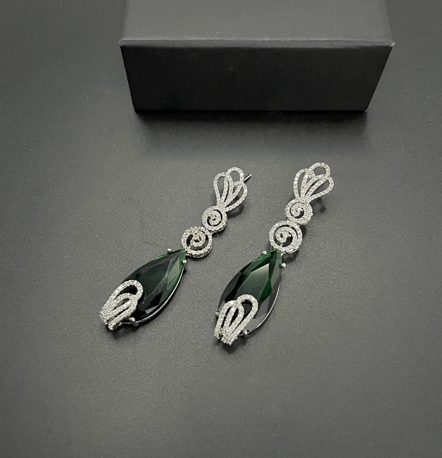 Emerald Teardrop Crystal Long Dangling Earrings – Premium Zircon Detailing