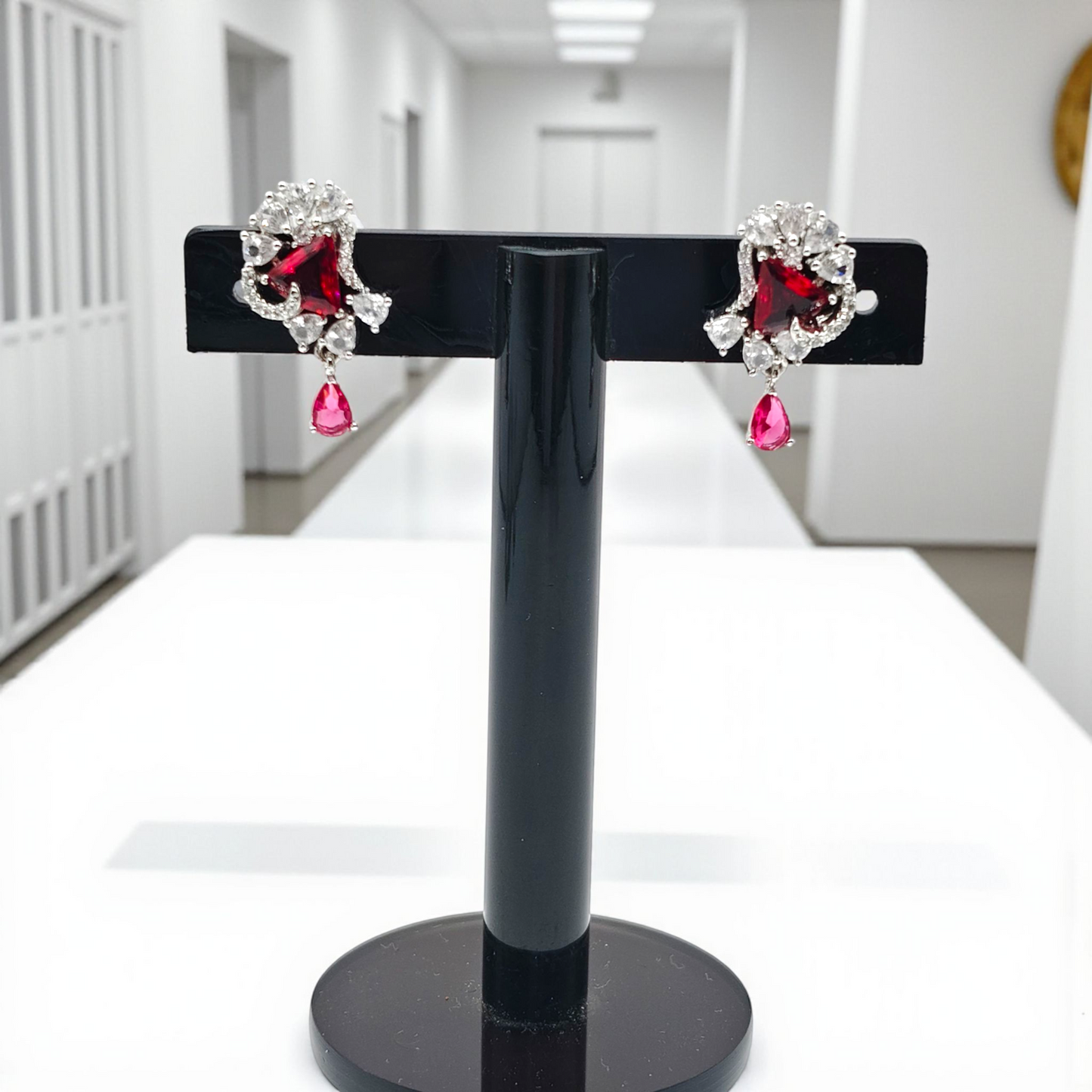 Sapphire Blue Drop Earrings with Diamond Accents