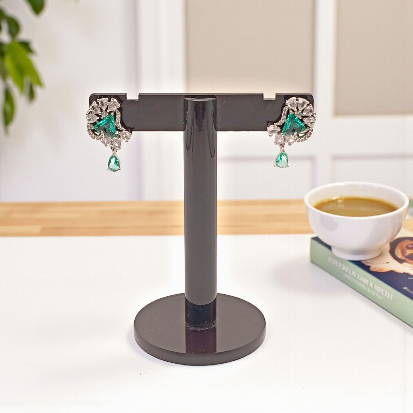 Sapphire Blue Drop Earrings with Diamond Accents