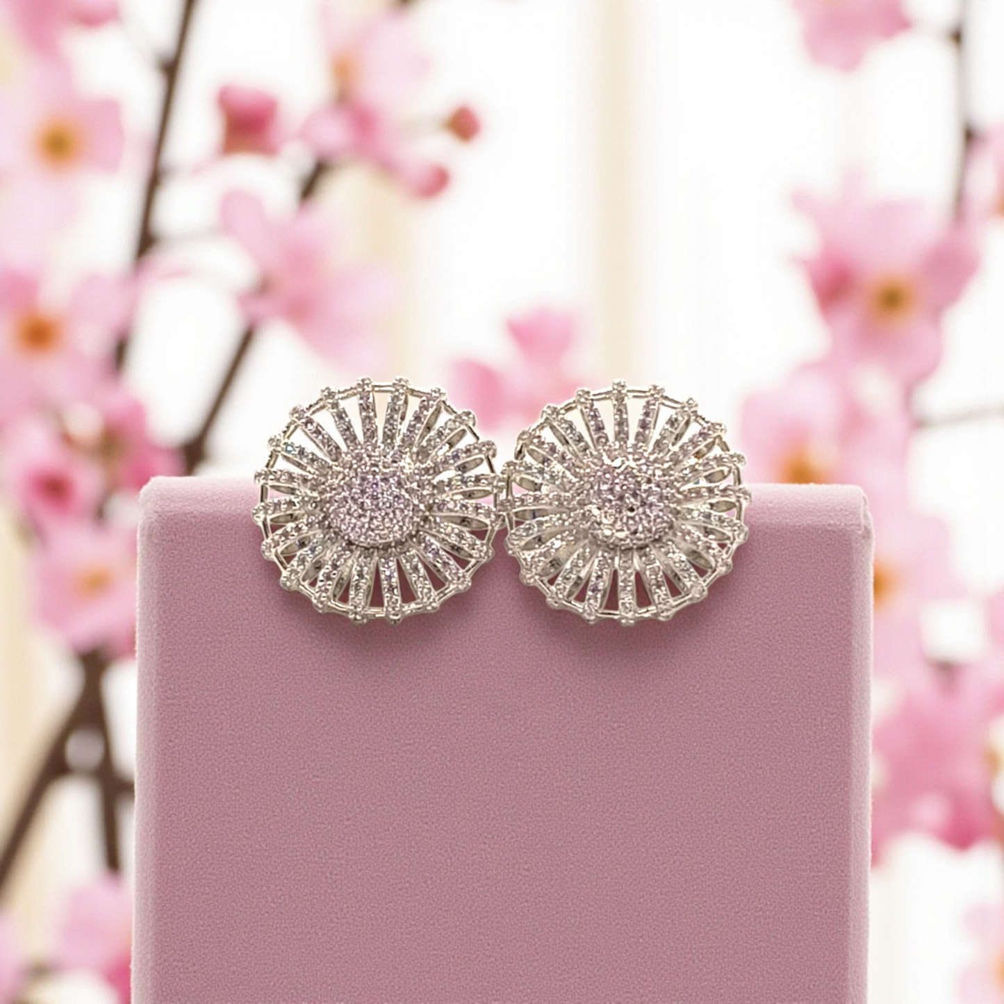 Elegant Sunburst Studs with Pave Stones