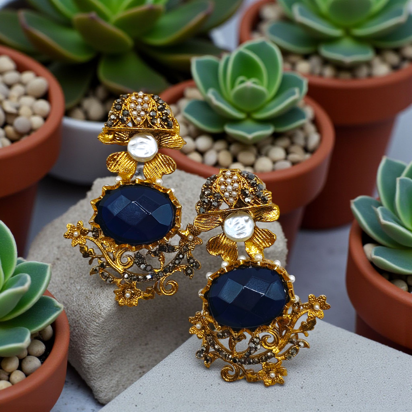 Luxury Statement Pearl & Stone Earrings – Vintage Royal Collection(4 design)