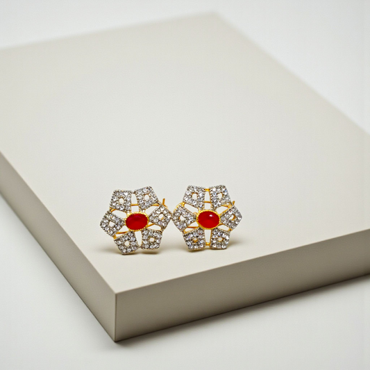 Red & White , Green & White Crystal Stud Earrings