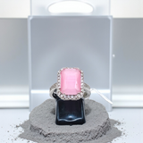 Emerald-Cut Pink Halo Statement Rings
