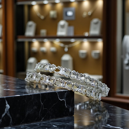 Crystal Crown Bangles Silver Baguette Stones