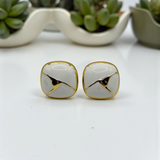 Classic White Enamel Studs with Gold Accent