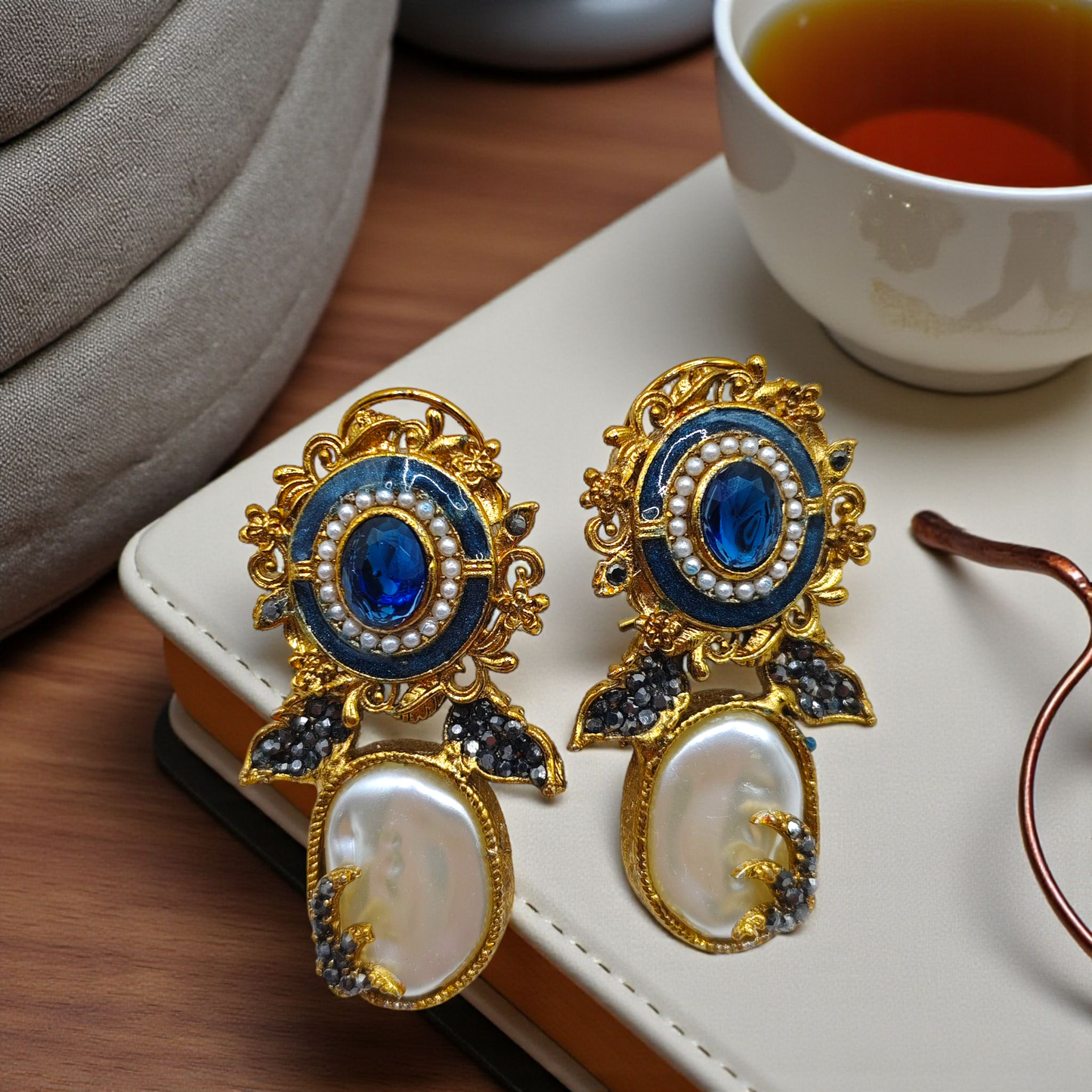 Luxury Statement Pearl & Stone Earrings – Vintage Royal Collection(4 design)