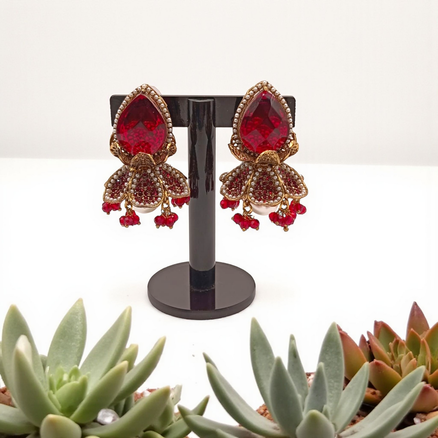 Royal Statement Earrings with Pearl and Bead Detailing