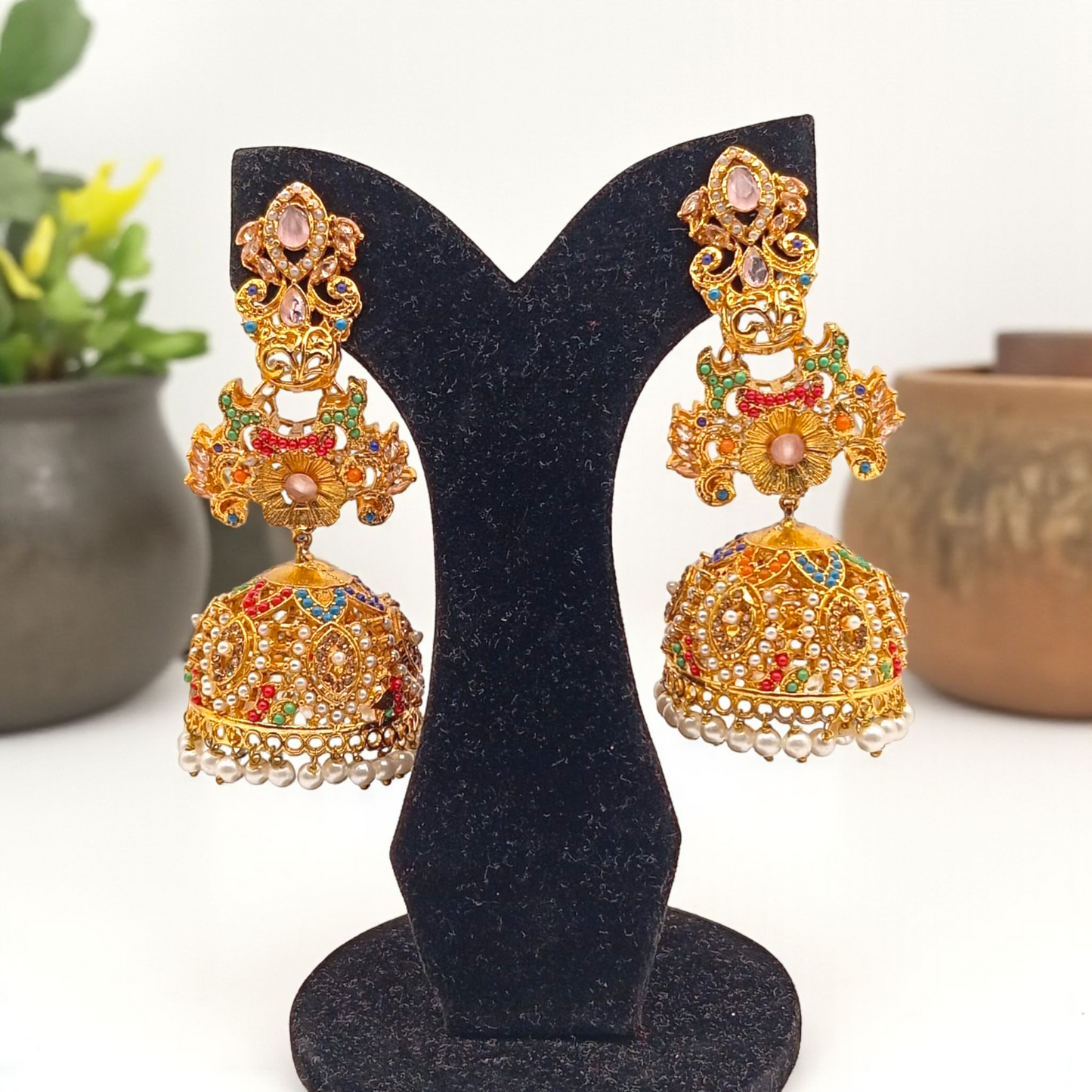 Traditional Multicolor Kundan Jhumka Earrings