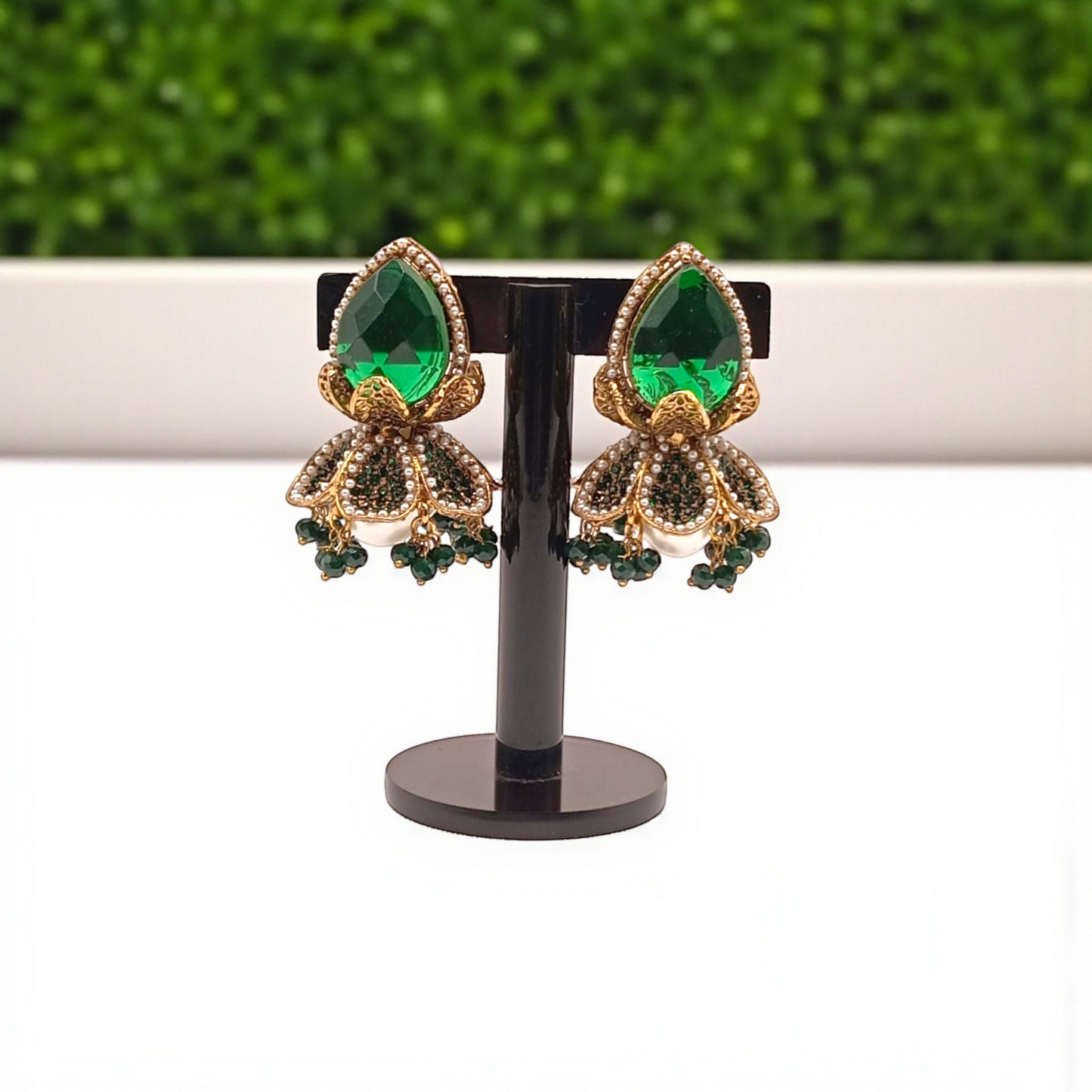 Royal Statement long Chandelier with Pearl and Bead Detailing