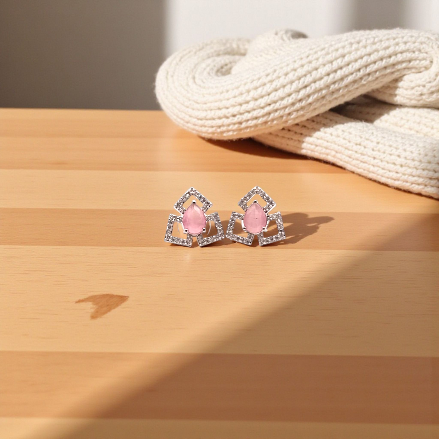 Geometric  Stone & Crystal Stud Earrings