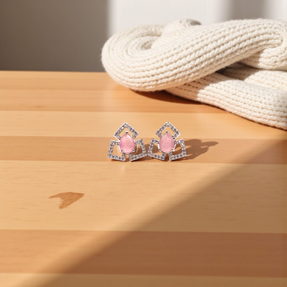 Geometric  Stone & Crystal Stud Earrings