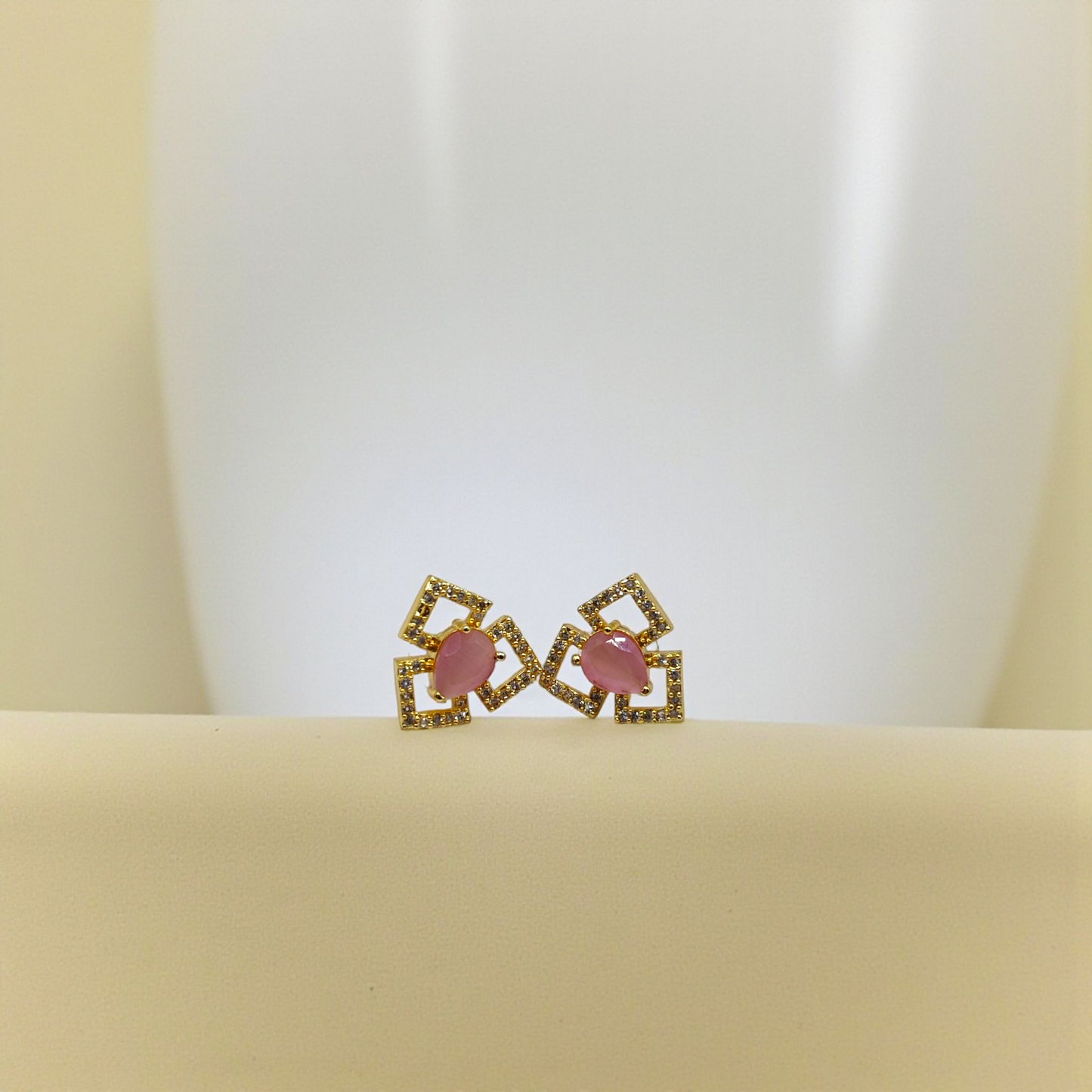 Geometric  Stone & Crystal Stud Earrings