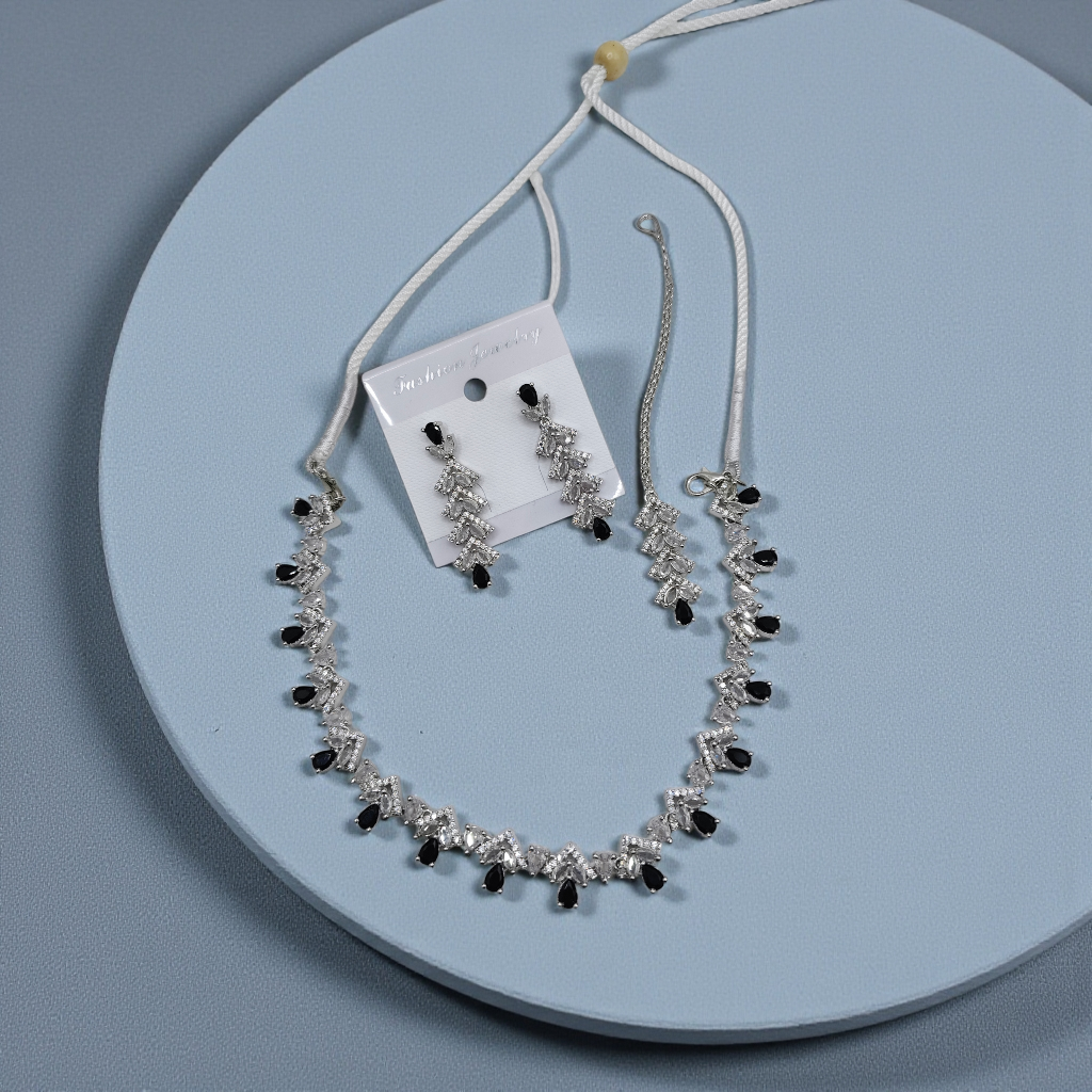 Royal Blue & Silver,Black & Silver Crystal Necklace Set