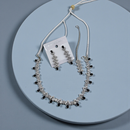Royal Blue & Silver,Black & Silver Crystal Necklace Set