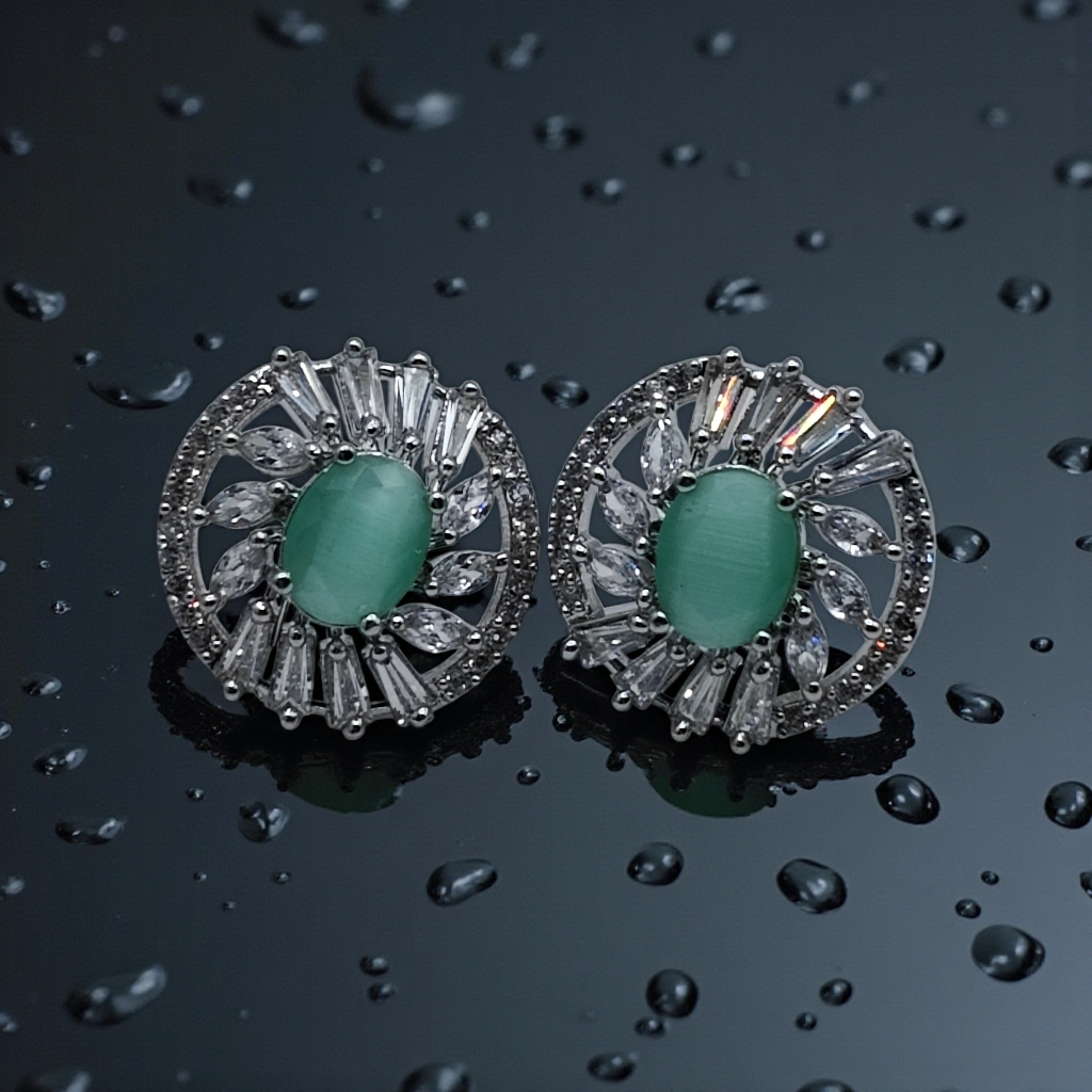 Sapphire Blue Crystal Halo Stud Earrings Silver Plated Statement Jewelry