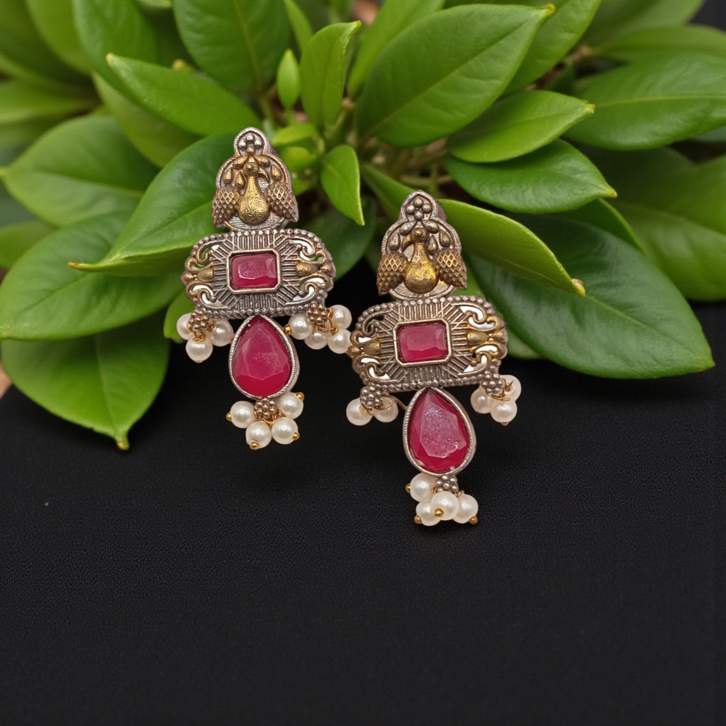 Antique Stone & Pearl Dangle Chandilier In Four Different Colors