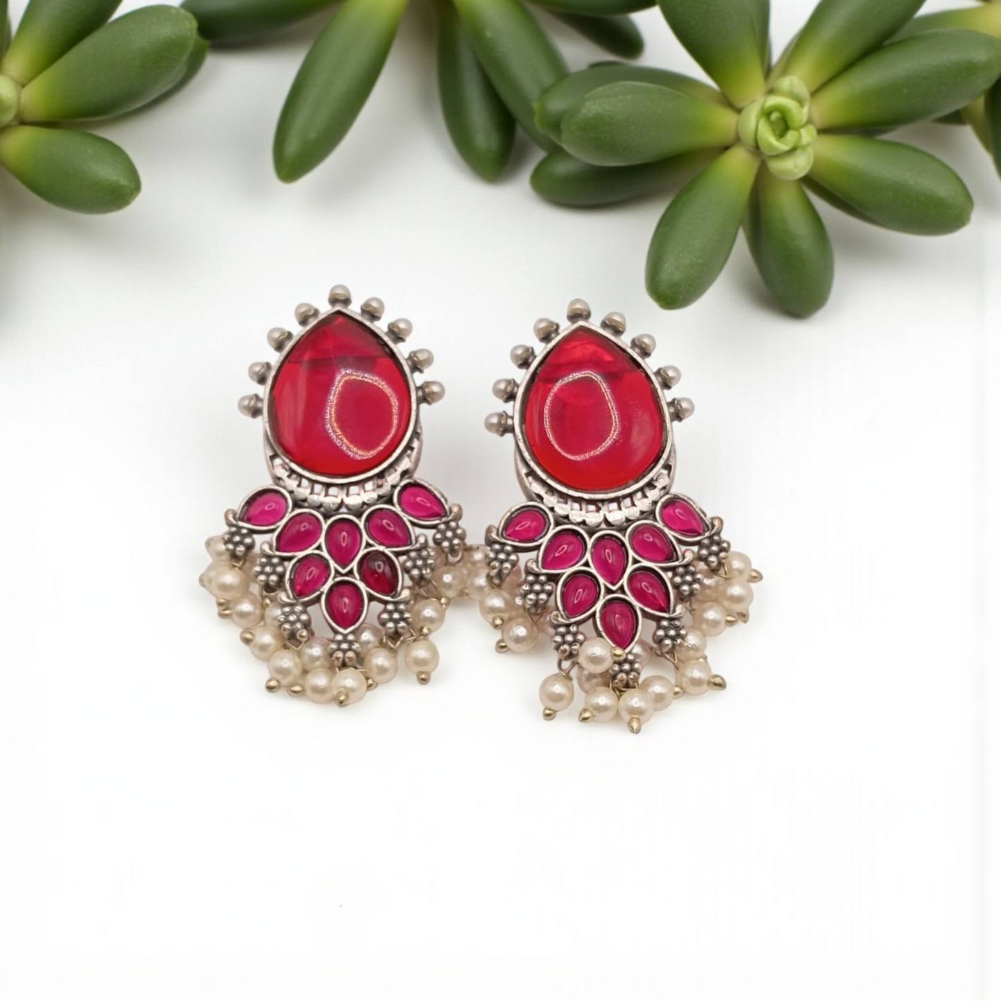 Mirror Drop Earrings with Pearl Clusters
