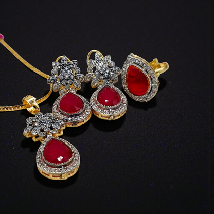 Luxury Teardrop Stone Pendant Set with Earrings – Gold Plated