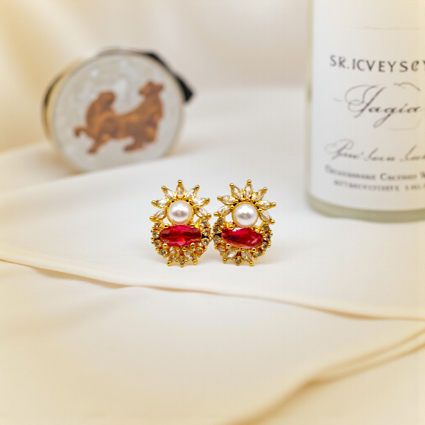 Elegant Sapphire & Pearl Bloom Studs