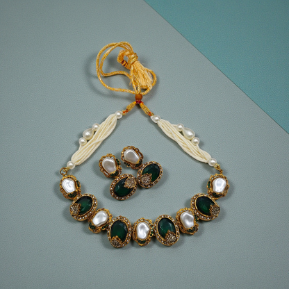 Regal Pearl Necklace Set Gold Plated