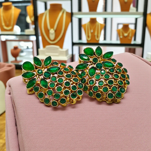 Floral Cluster Stud Earrings with Premium Stones – Different Colours