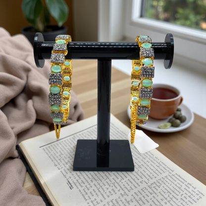 Premium Stone-Studded Square & Oval Cut Openable Bangles